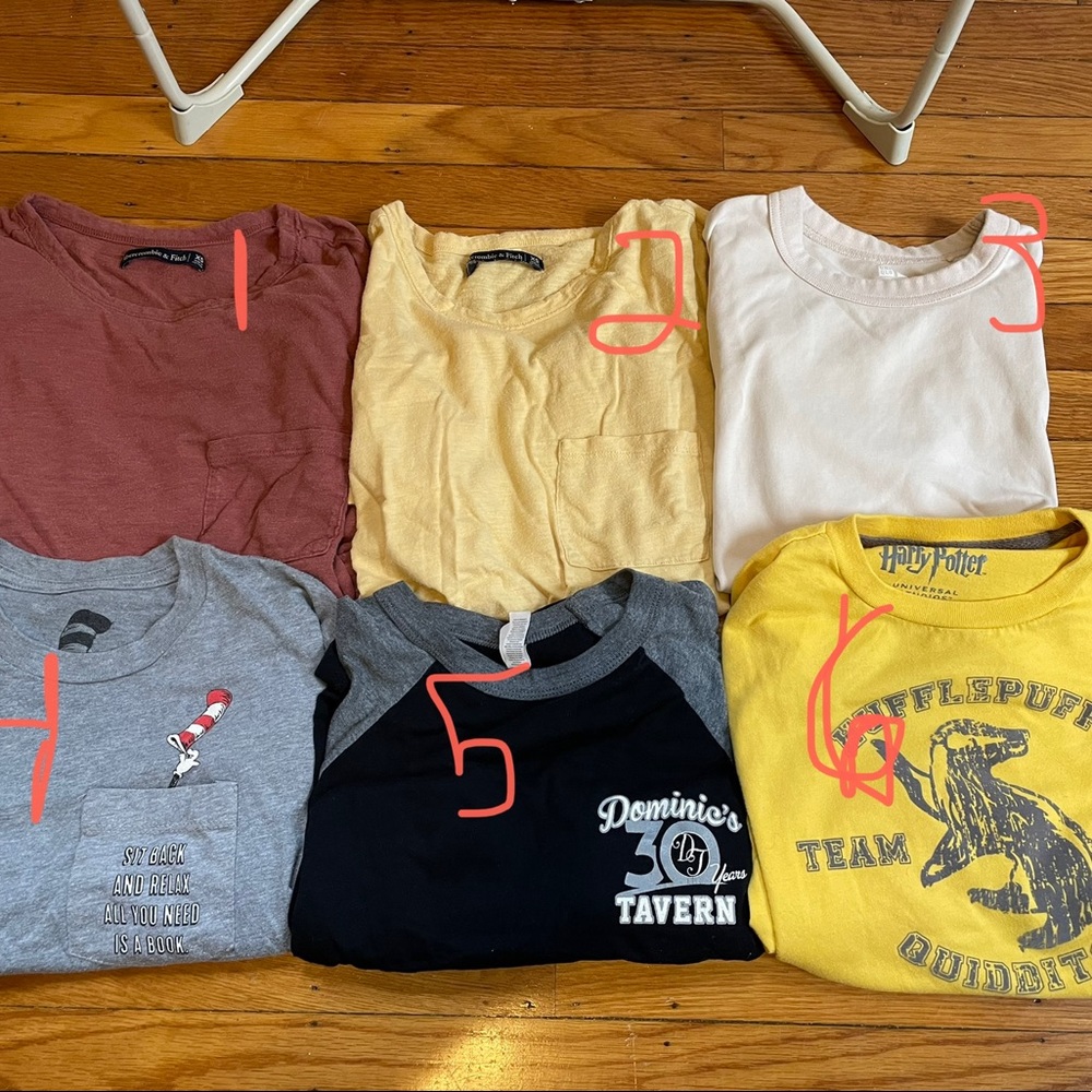 Various t shirts (Abercrombie & Fitch, Harry Potter, Uniqlo, Boxed Lunch)